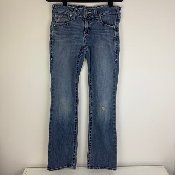 Ariat Womens Mid Rise Boot Five-Pocket Styling USA Medium Wash Denim Jeans 29L - Picture 1 of 9